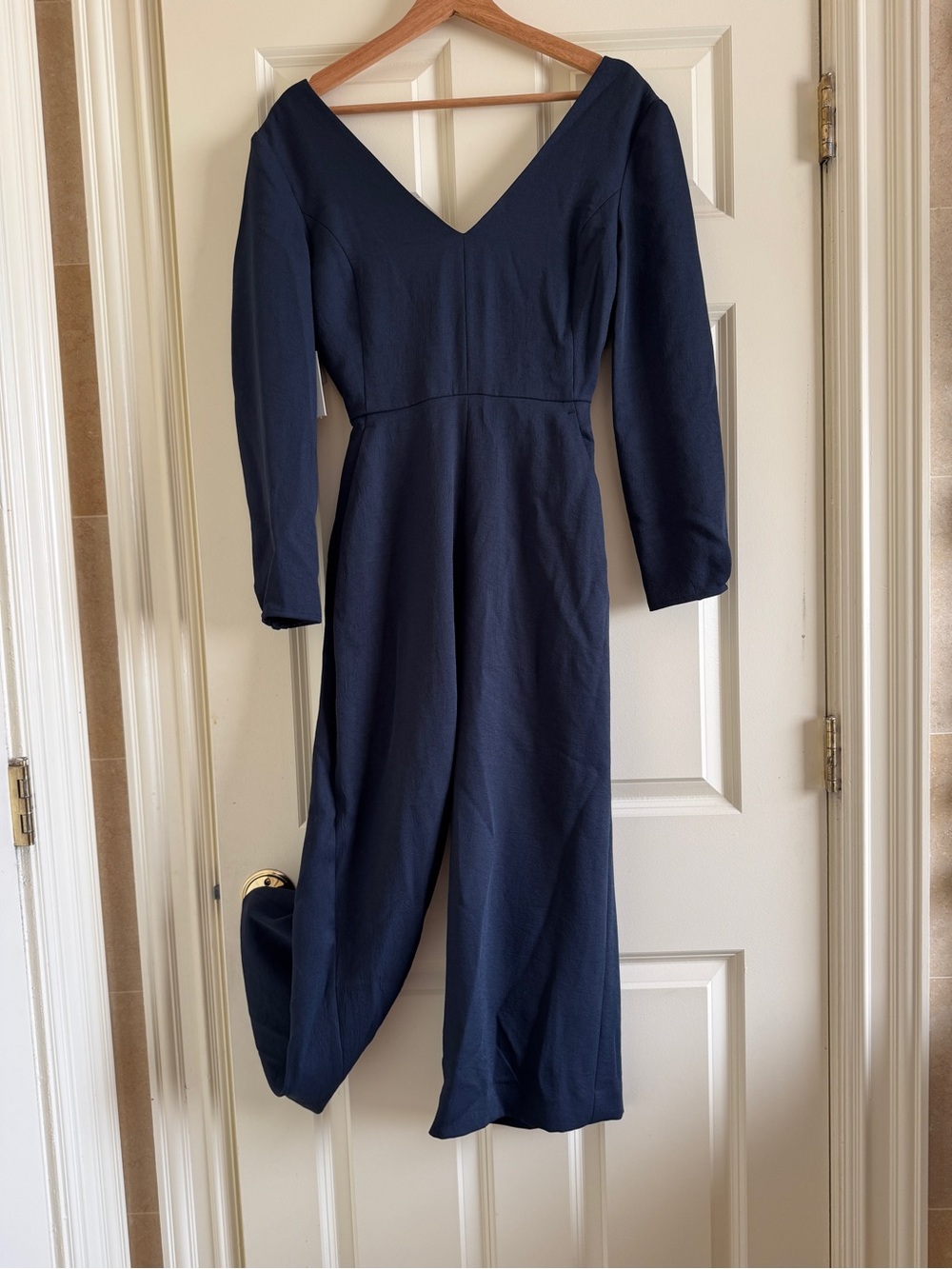 Aritzia Navy V-Neck Long Sleeve Jumpsuit